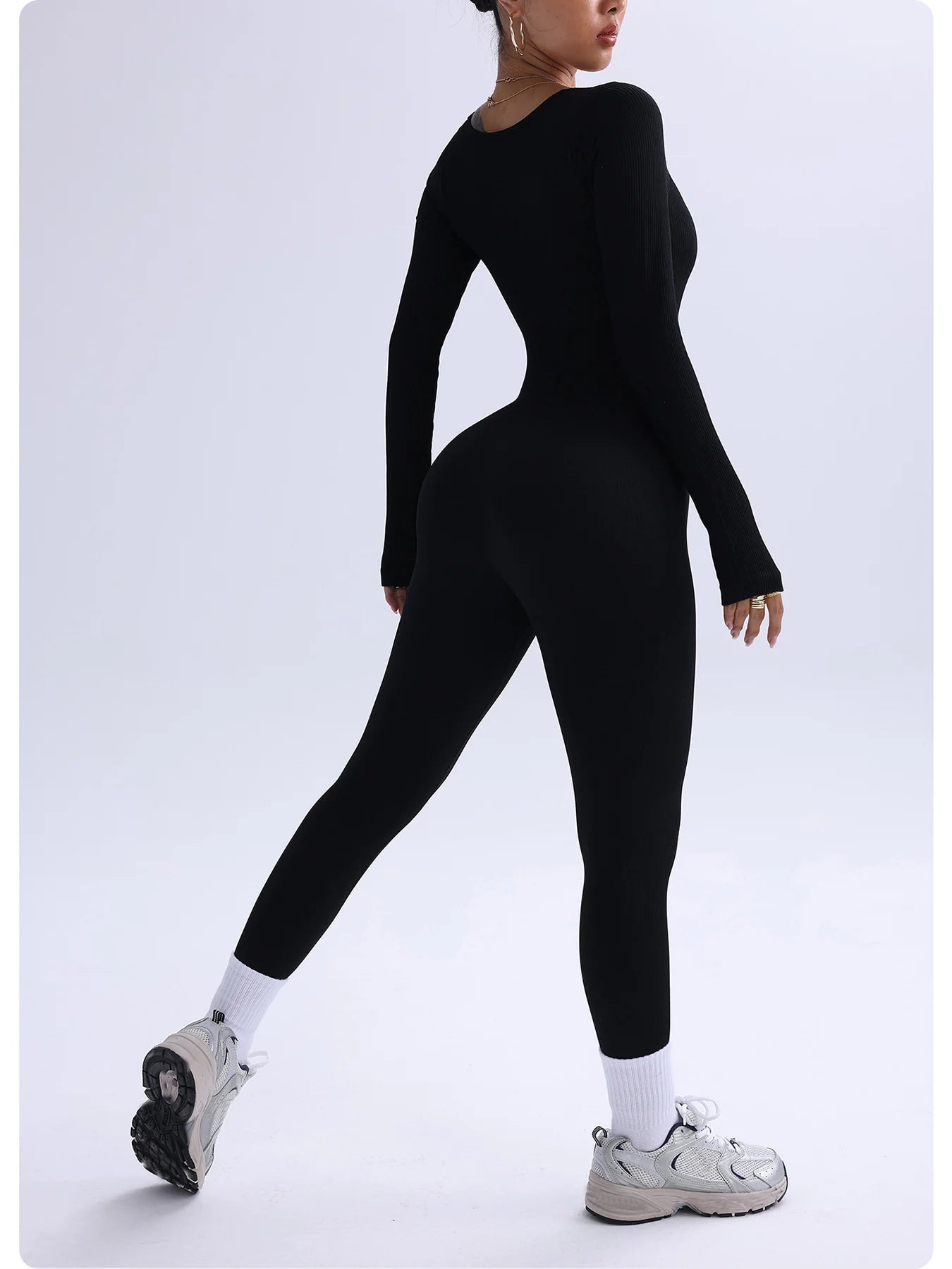 Women Black Long Sleeve Yoga Jumpsuit One Piece Bodysuit
