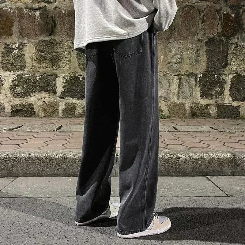 Men Korean Streetwear Wide Leg Jeans