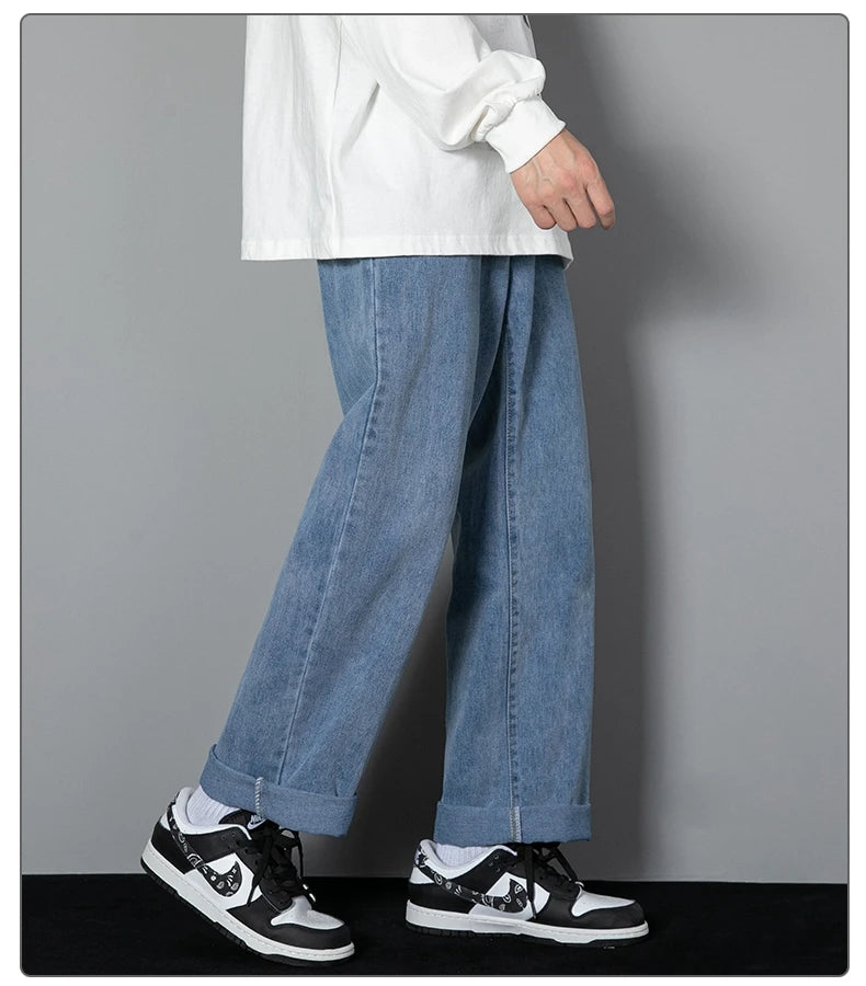 Men Korean Wide Leg Straight Jeans