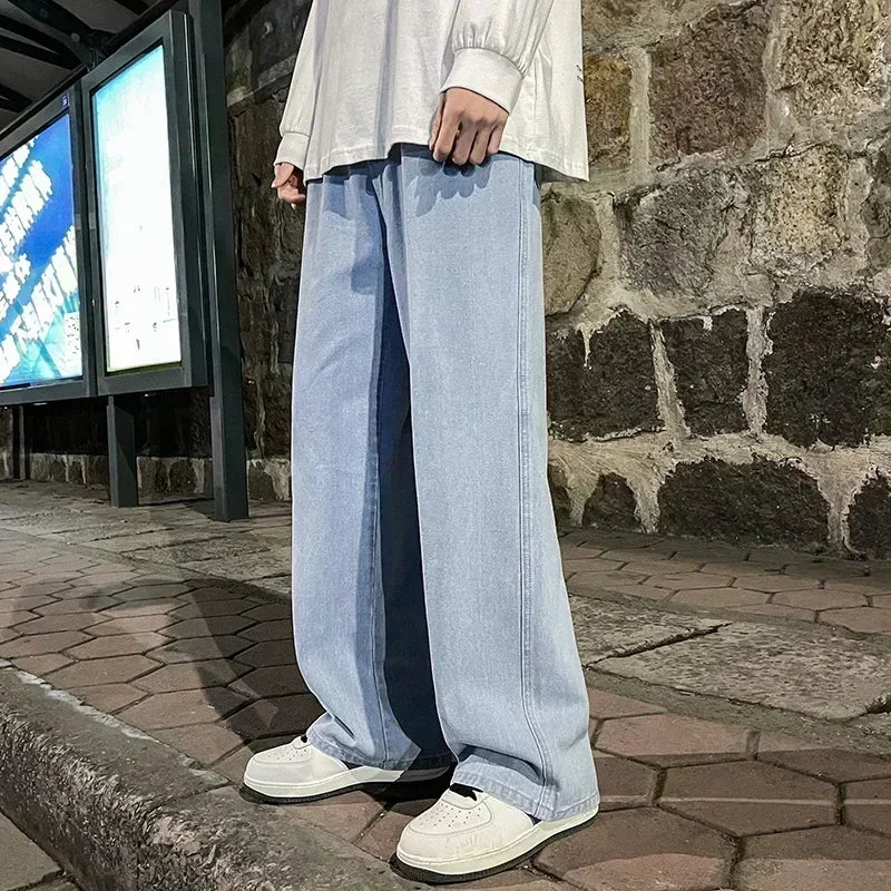 Men Korean Streetwear Wide Leg Jeans