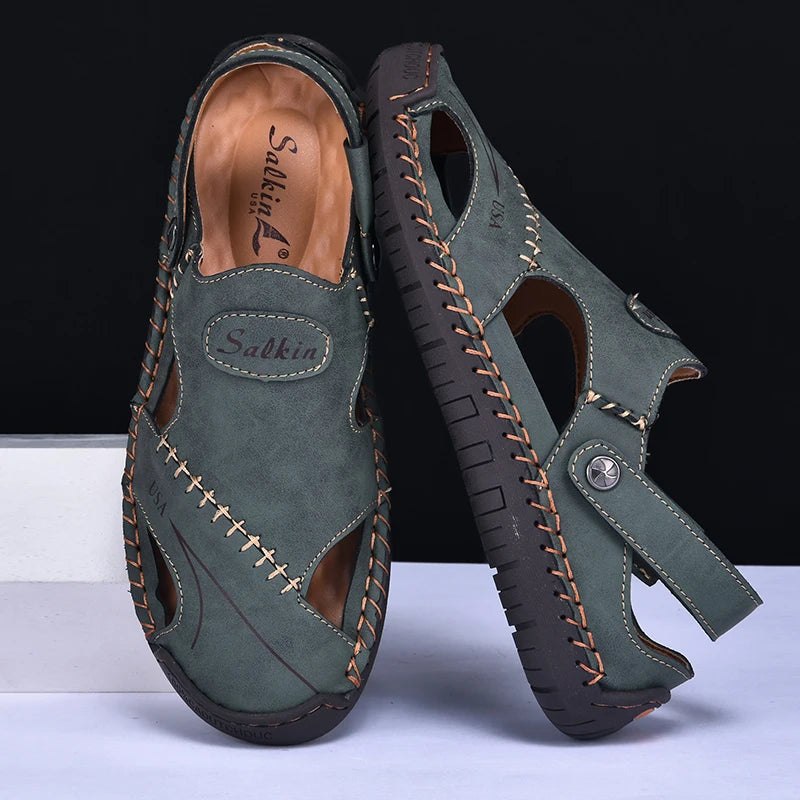 Men Breathable Leather Handmade Summer Sandals