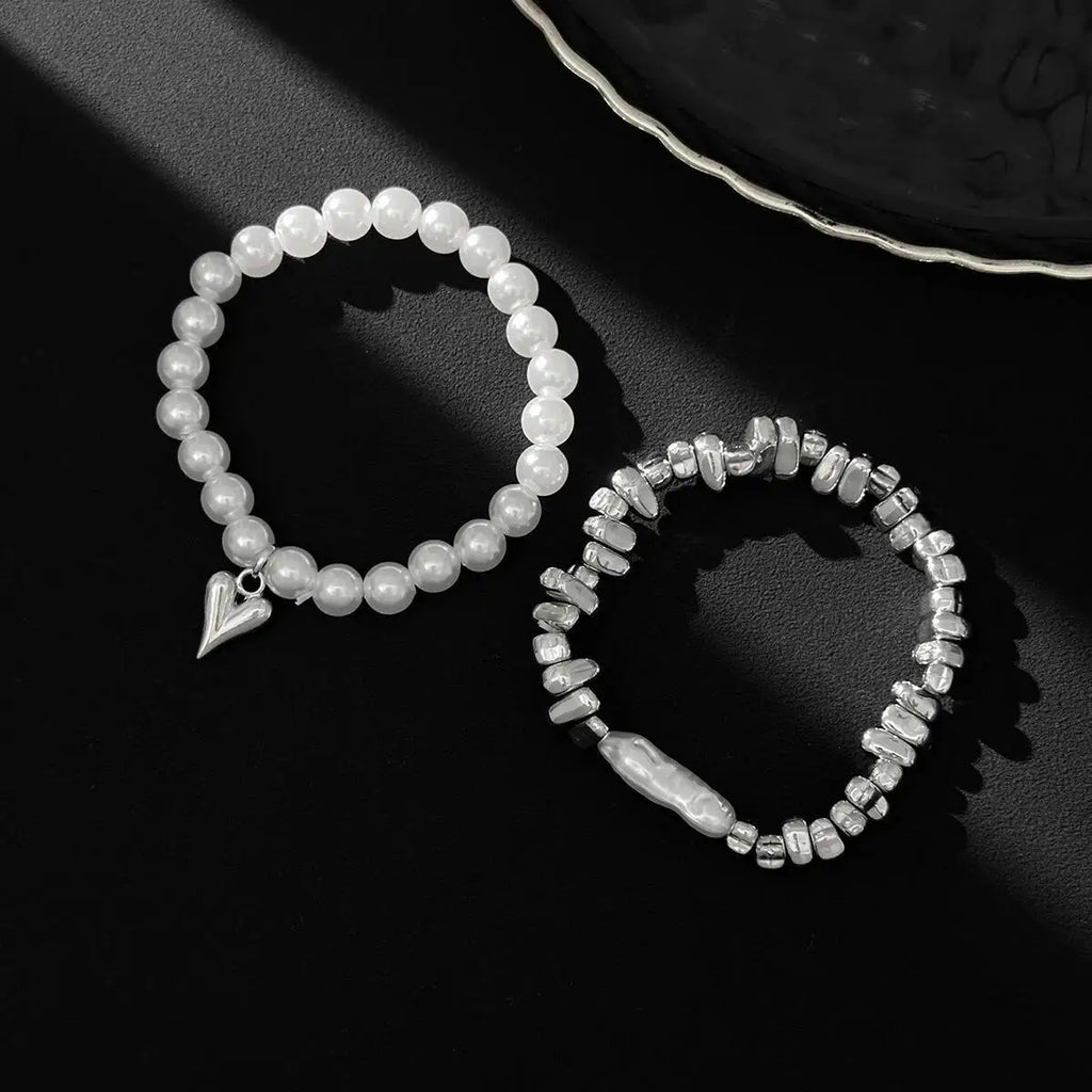 Women Pearl Heart Bohemian Bracelet Set Jewelry