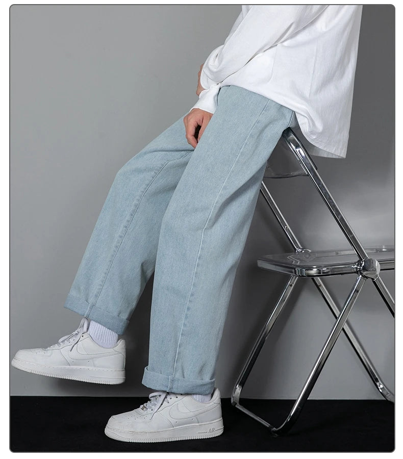 Men Korean Wide Leg Straight Jeans