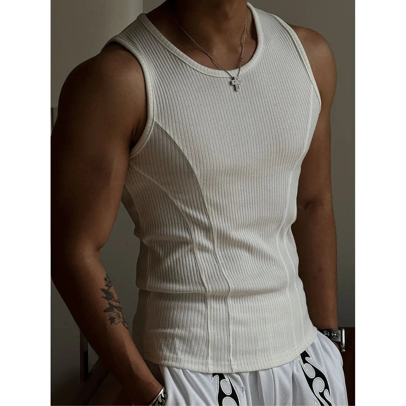 Men Ribbed Gym Sleeveless Fitness Tank Top Vest