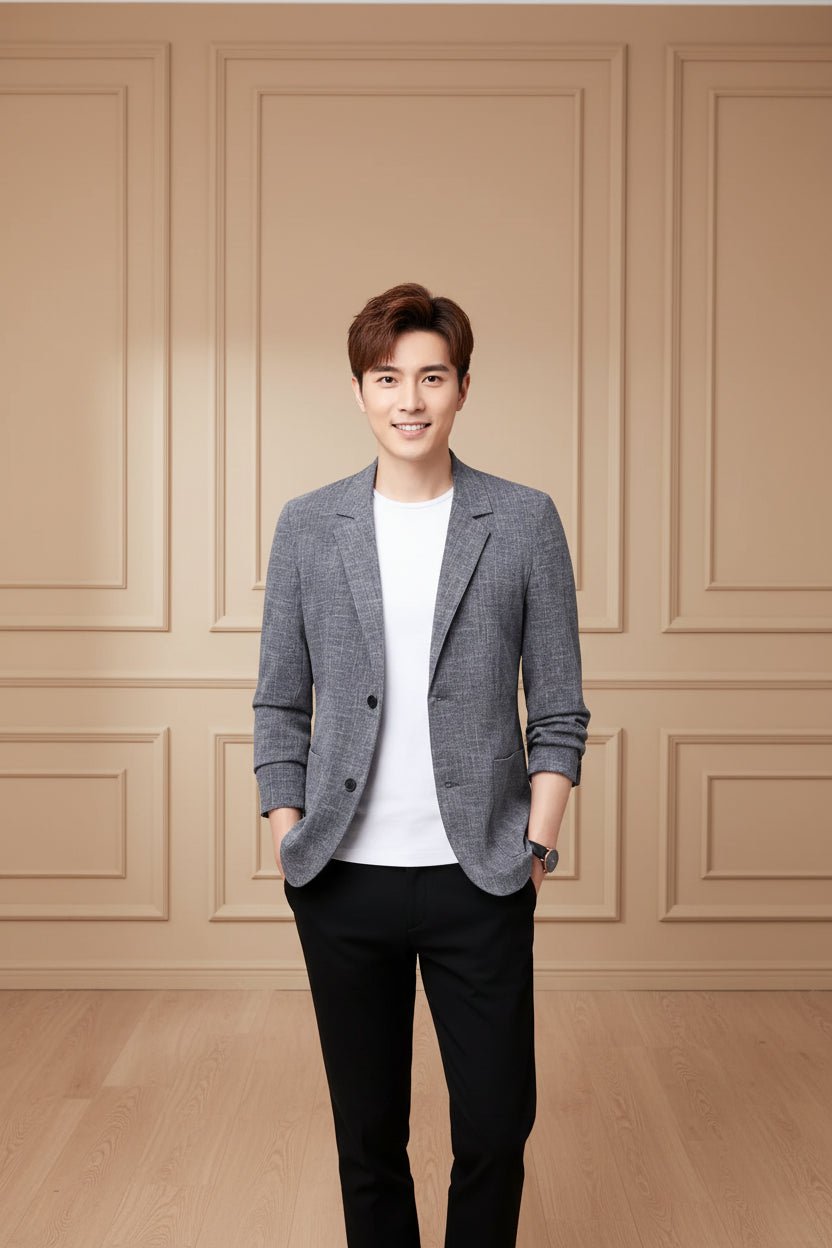 Men Linen Slim Fit Casual Blazer Jacket
