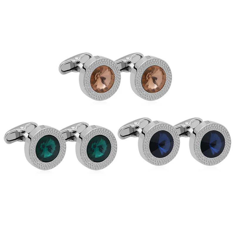 Men Zirconia Round French Cufflinks Set