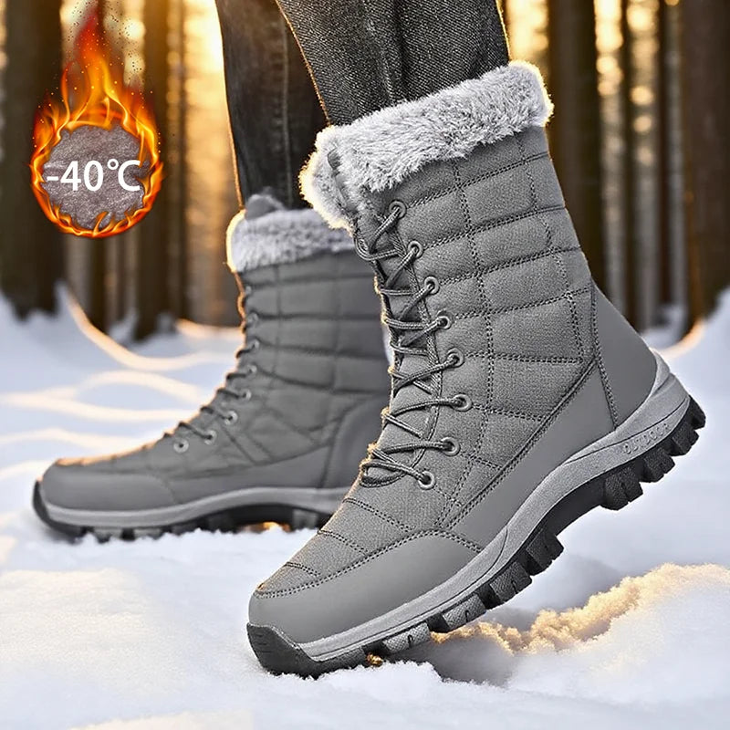 Winter Men's Snow Boots Warm Plush Anti Slip Outdoor Hiking Boots Women's Mid Length Boots Couple Sports Shoes Boots Size 36-48