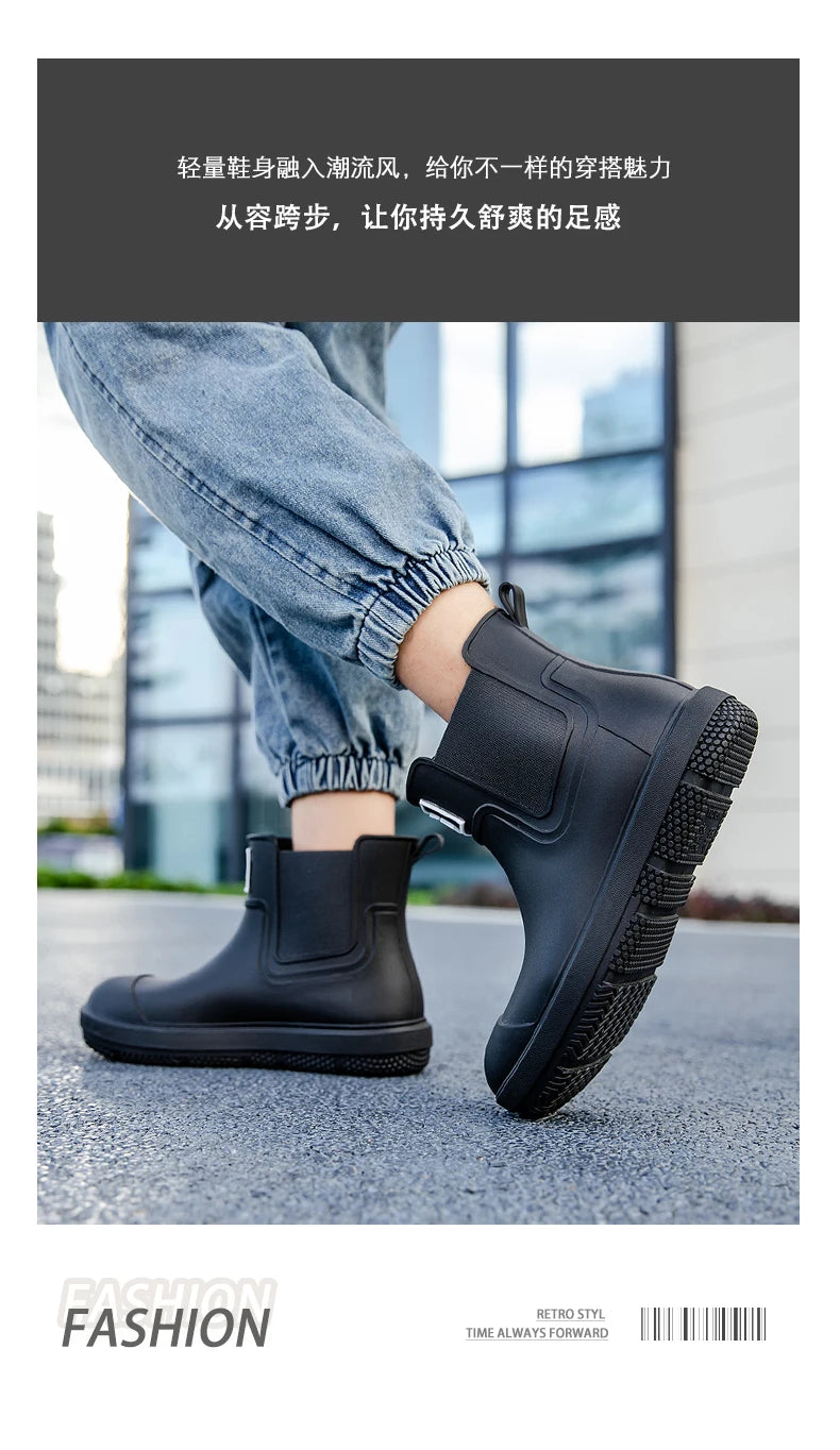 Men's Short-Tube Non-Slip Rain Boots, Fashionable Low-Top Water Shoes, Pvc One-Piece Molded Rain Boots, Waterproof Shoes for Farm Work