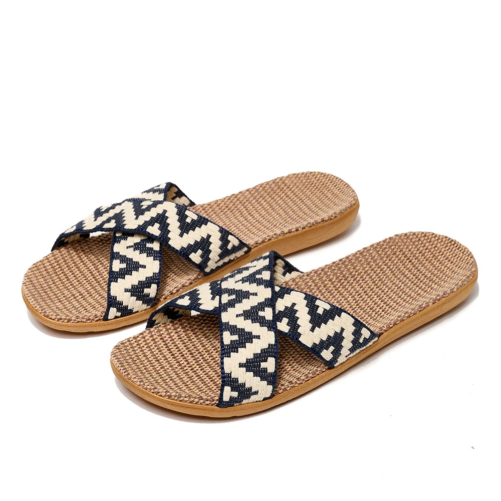 Men Slippers Lightweight Indoor Linen Slippers Antislip Home Shoes Summer Flat Sandals Casual Slippers Bedroom Slippers