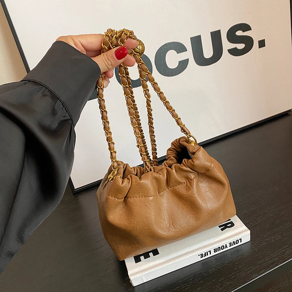 PU Leather Pleated Hobo Evening Bag for Women