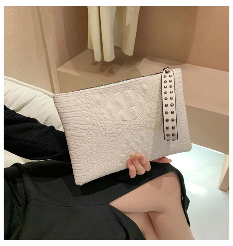 PU Leather Envelope Clutch Wristlet Bag for Women