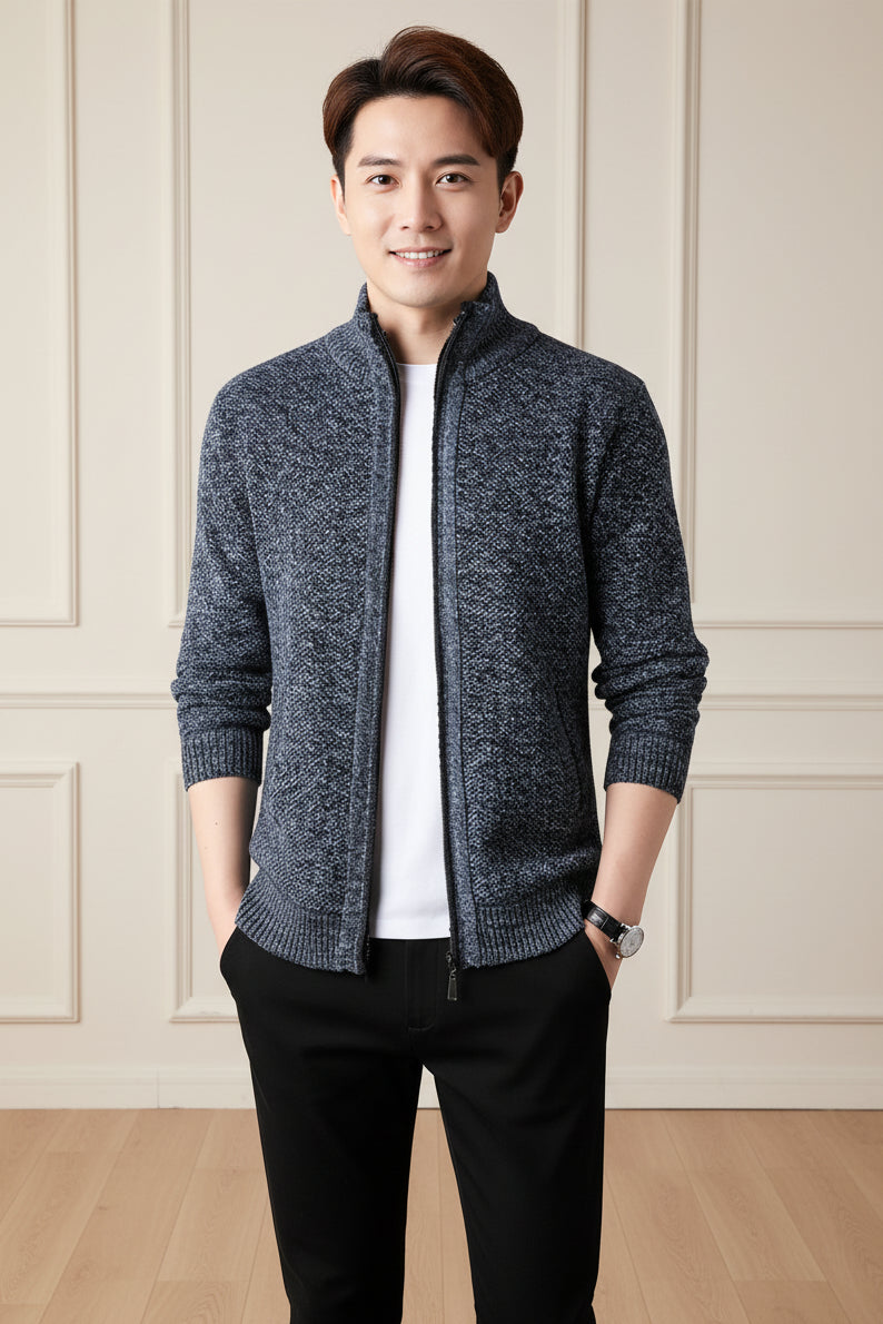 Men Stand Collar Knit Cardigan Jacket