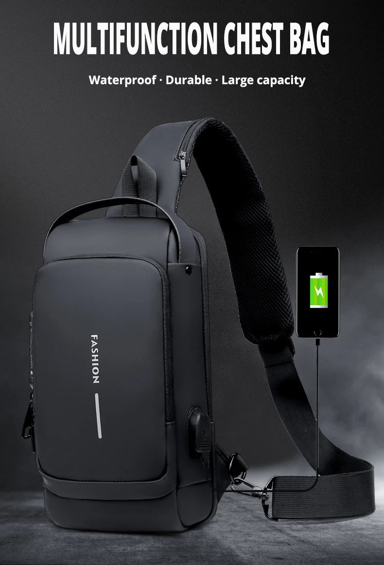 Classic PU Leather Anti Theft Crossbody Chest Bag for Men