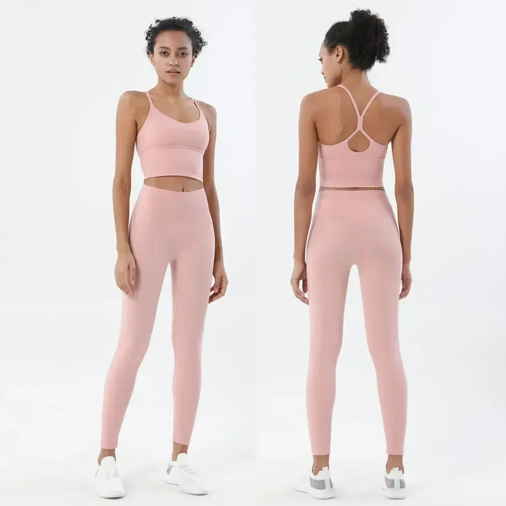 Women Seamless Gym Set Sports Bra and High Waist Leggings Fitness Outfit
