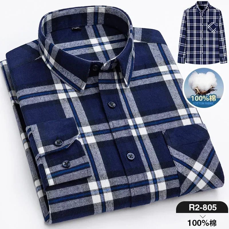 Men’s Cotton Plaid Long Sleeve Shirt