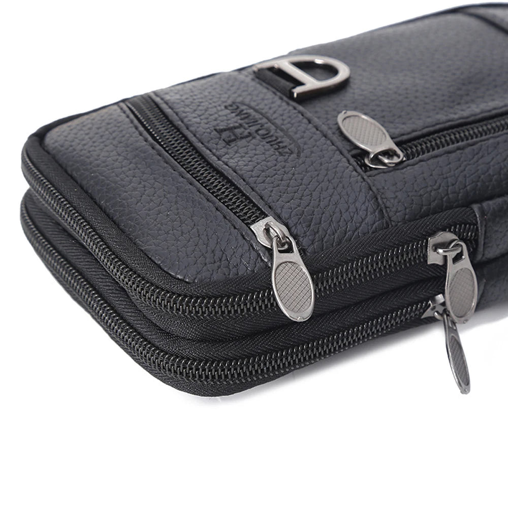 Waterproof PU Leather Waist Phone Belt Bag for Men