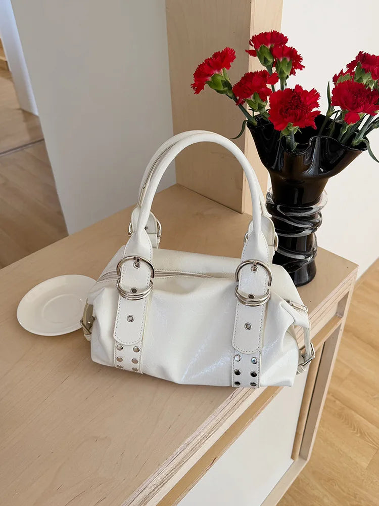 Rivet PU Leather Motorcycle Shoulder Bag for Women