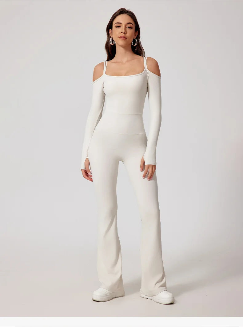 Women Yoga Jumpsuit Flared Trousers Fitness Bodysuit