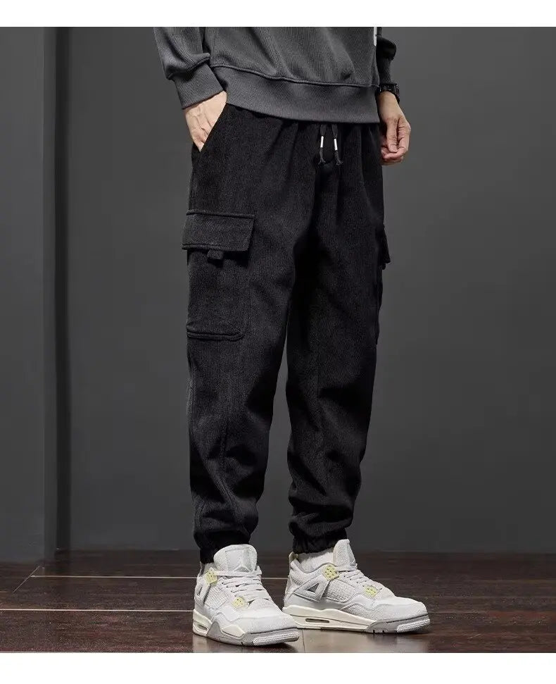 Men Elastic Waist Drawstring Jogger Pants Straight Casual Trousers