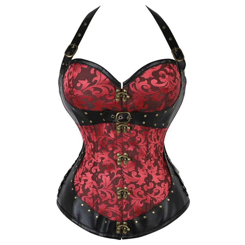 Steampunk Corset Top Halter Sexy Leather Korset Women Gothic Punk Overbust Corsets and Bustiers Medieval Retro Corselet