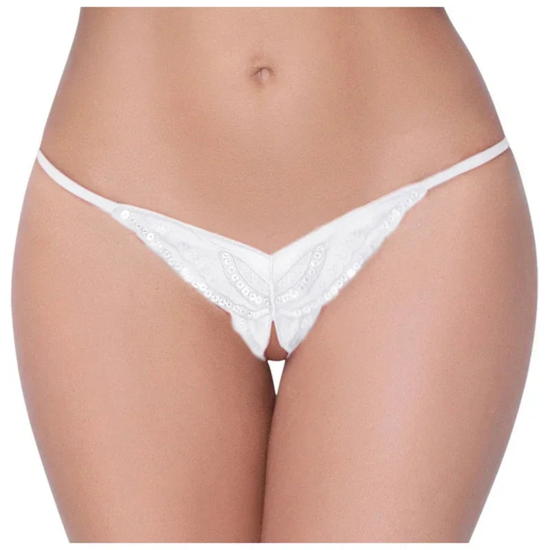 Open Crotch Lace Embroidered Sexy Thong Panties for Women