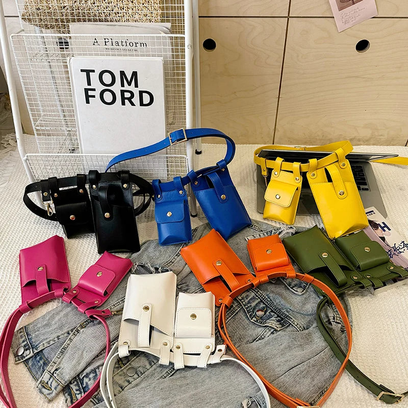 Candy Color Leather Waist Crossbody Fanny Pack for Women