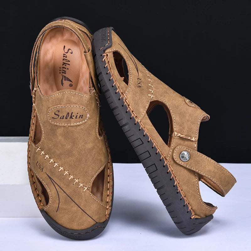 Men Breathable Leather Handmade Summer Sandals