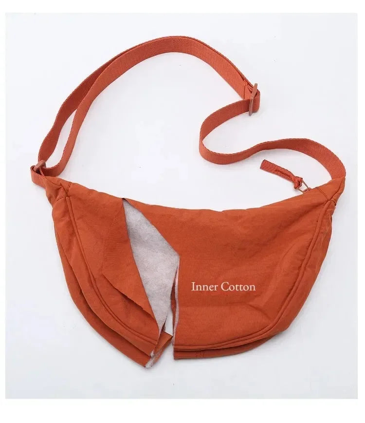 Men and Women Solid Color Chest Bag for Large Capacity Travel Crossbody Female Half Moon Bag Daily Cotton Filled Shoulder Bag