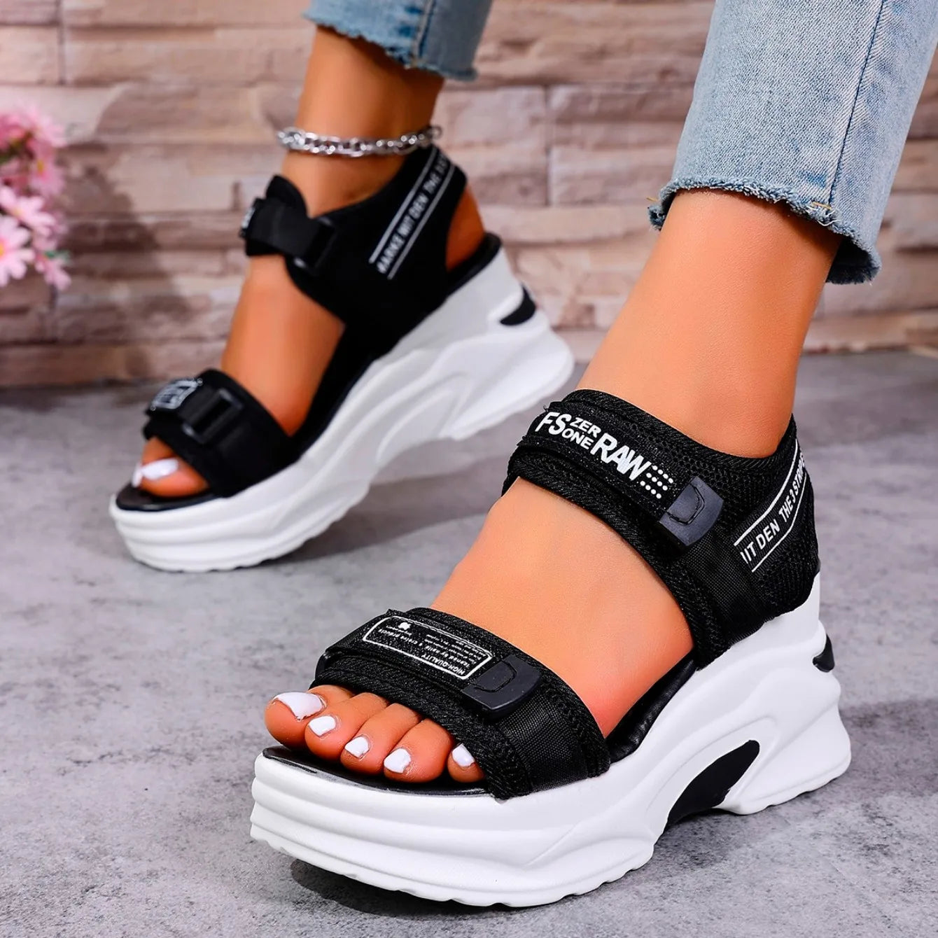 Women Platform Wedge Velcro Sandals