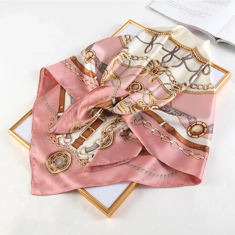 Women Silk Printed Square Hijab Scarf Shawl