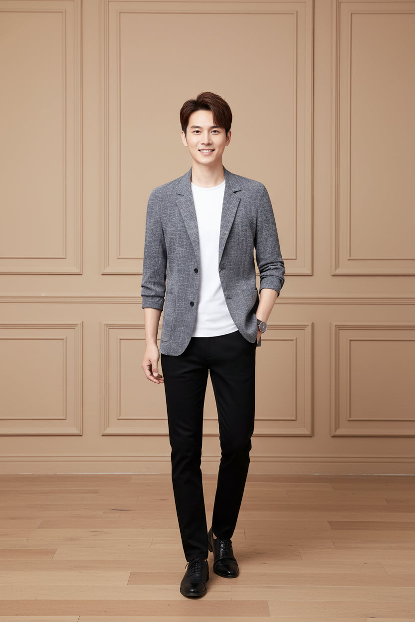 Men Linen Slim Fit Casual Blazer Jacket