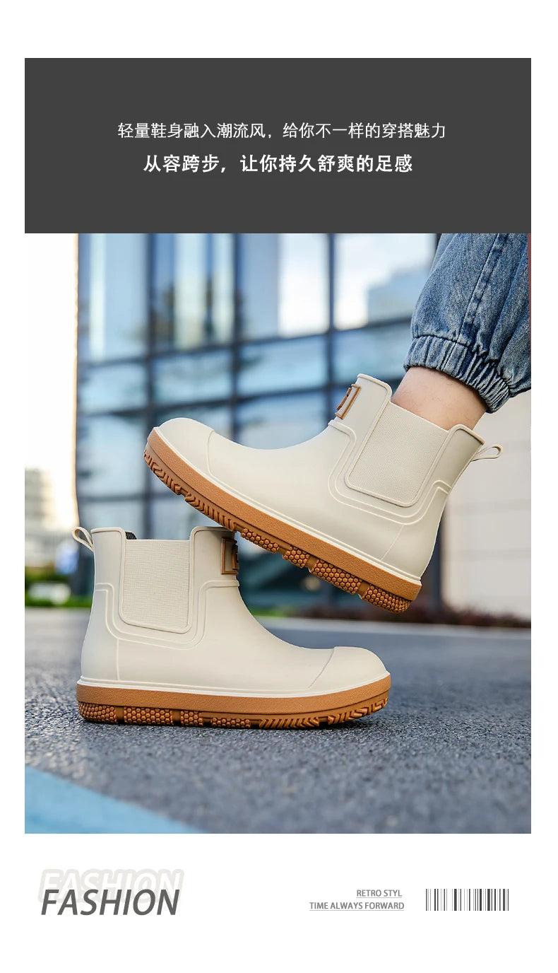 Men's Short-Tube Non-Slip Rain Boots, Fashionable Low-Top Water Shoes, Pvc One-Piece Molded Rain Boots, Waterproof Shoes for Farm Work