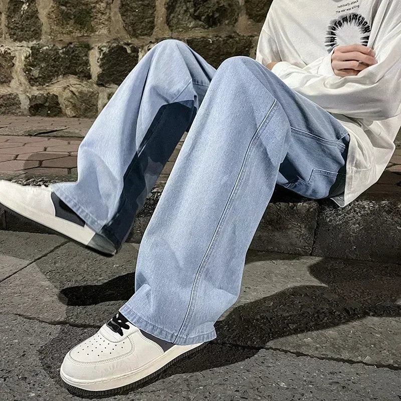 Men Korean Streetwear Wide Leg Jeans
