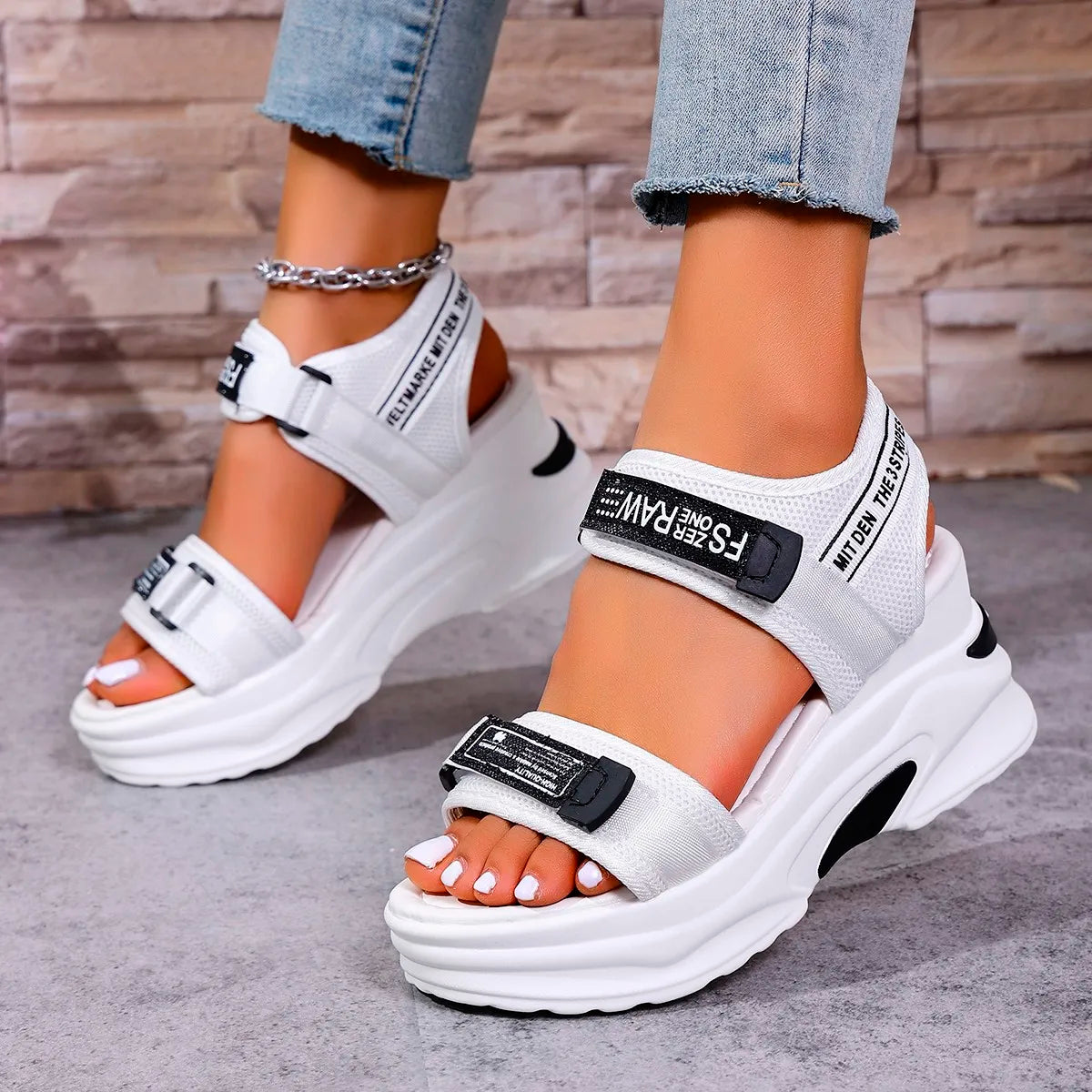 Women Platform Wedge Velcro Sandals