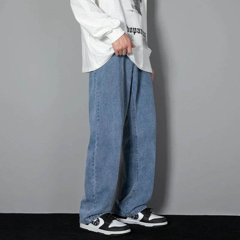 Men Korean Straight Wide Leg Denim Jeans