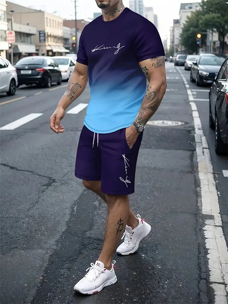 Men 3D Printed T Shirt and Shorts Summer Set