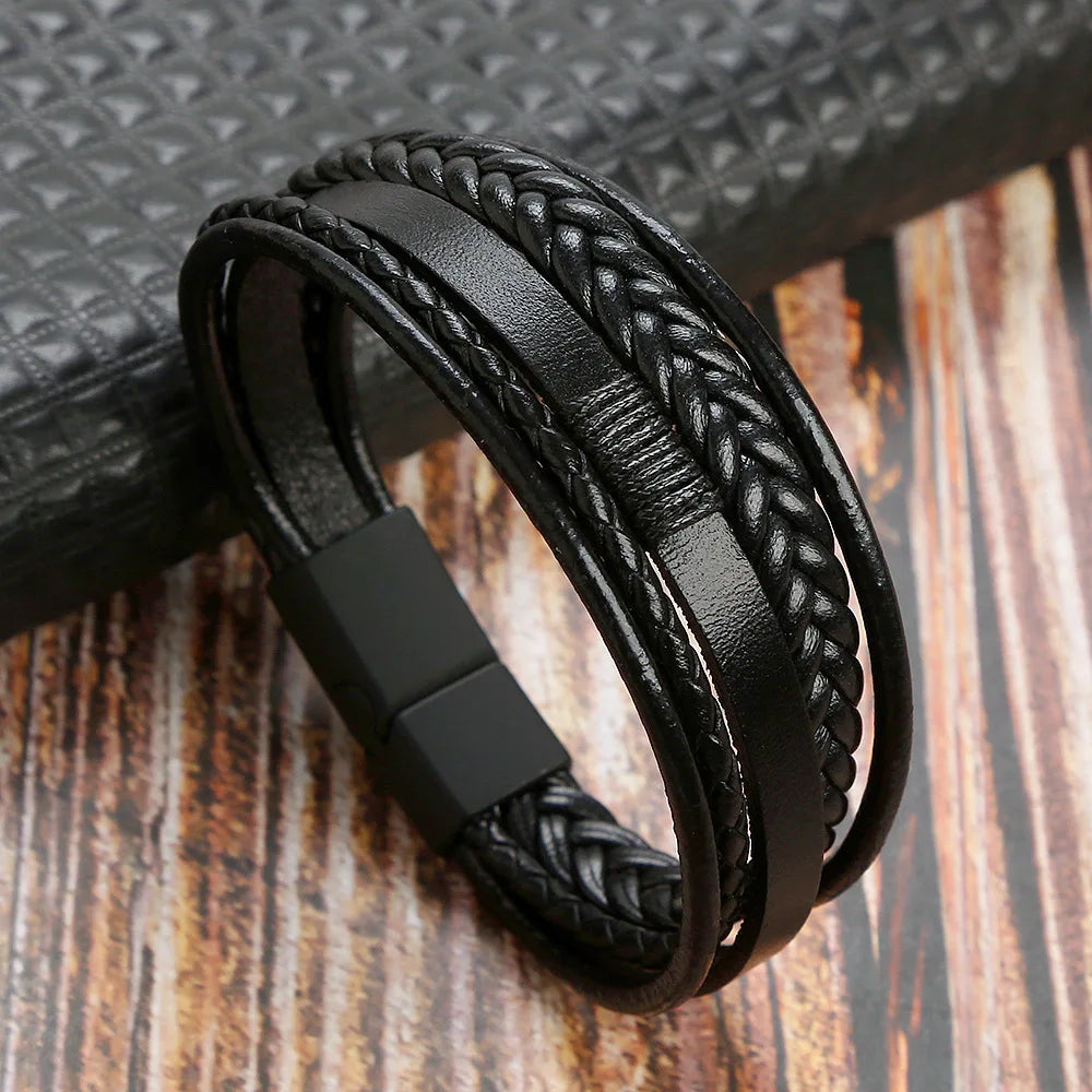 Men Genuine Leather Multilayer Braided Bracelet