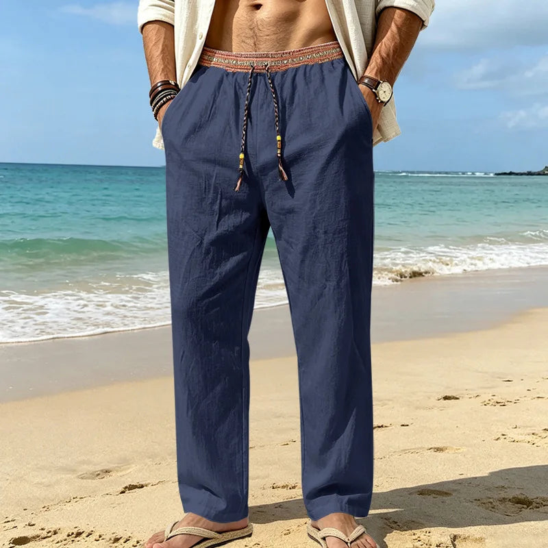 Men Linen Straight Leg Beach Pants