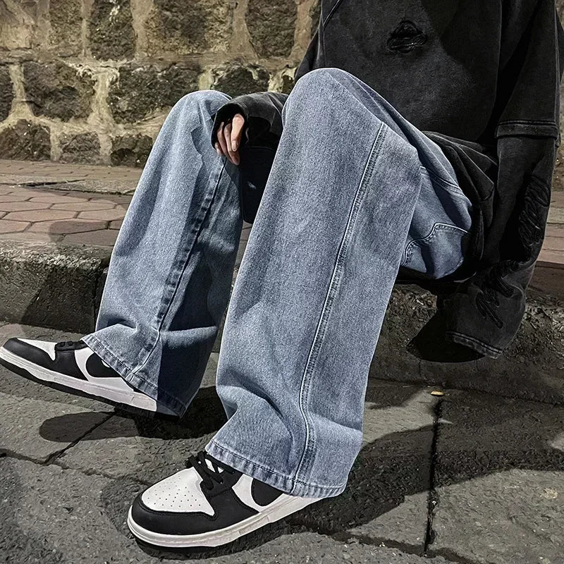 Men Korean Streetwear Wide Leg Jeans