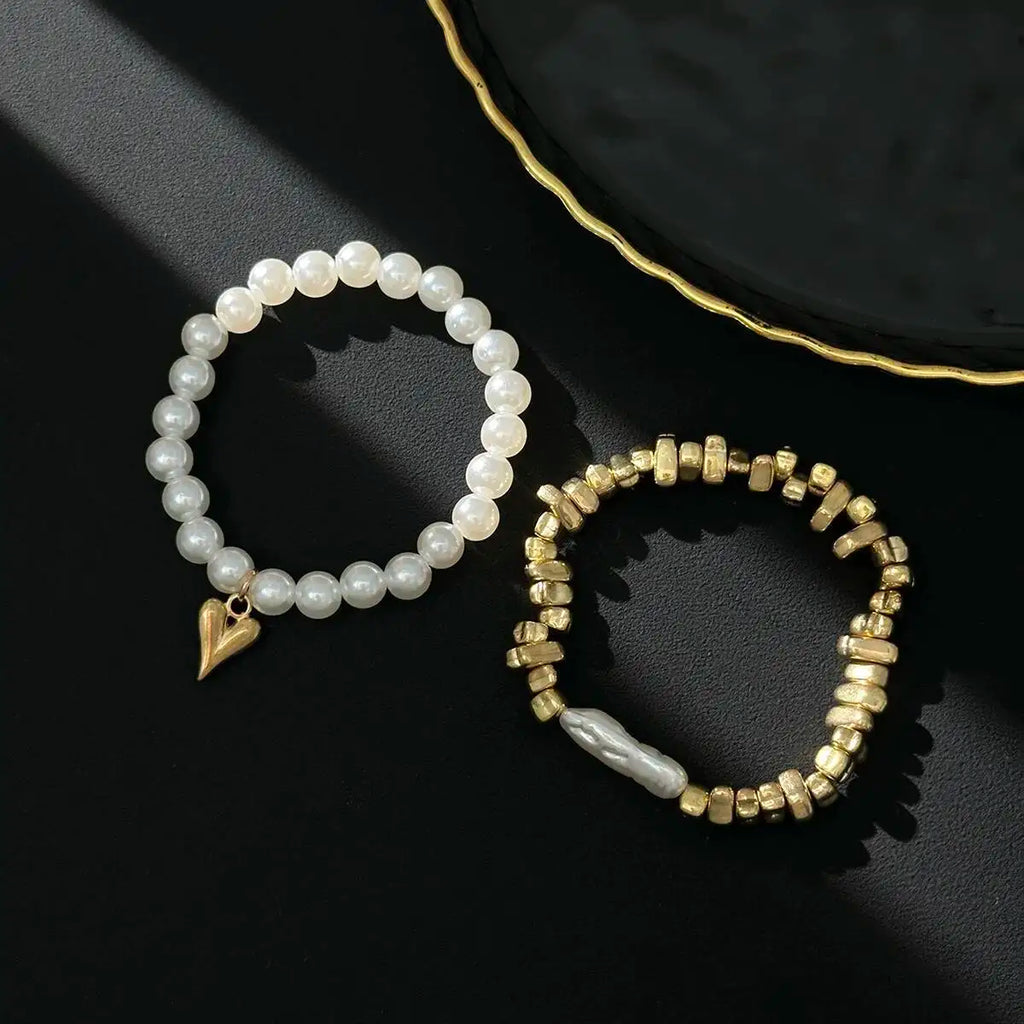 Women Pearl Heart Bohemian Bracelet Set Jewelry