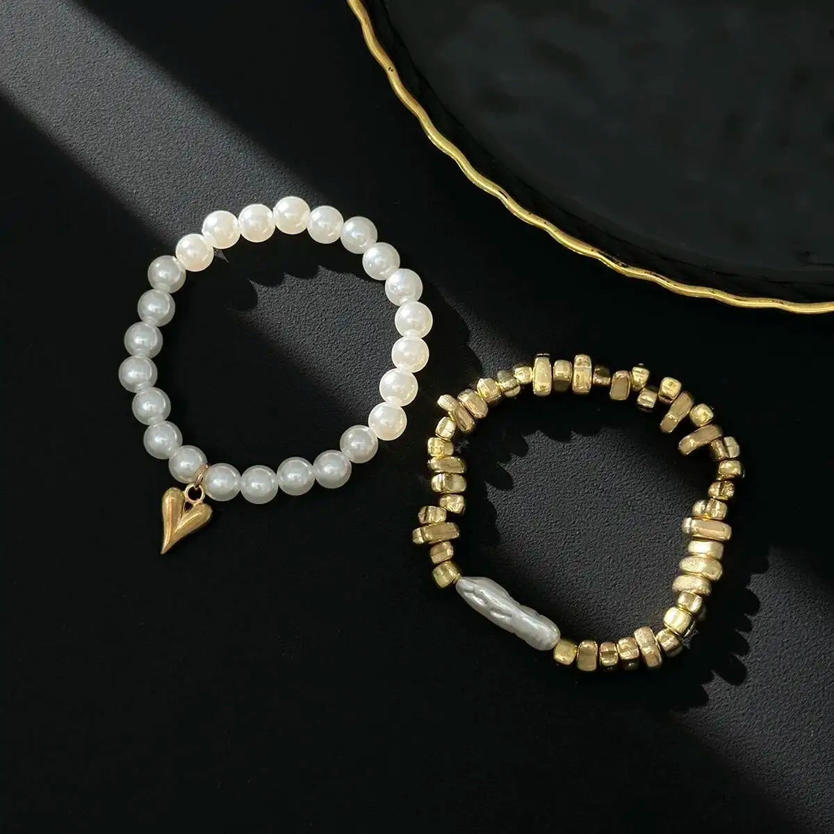 Women Pearl Heart Bohemian Bracelet Set Jewelry