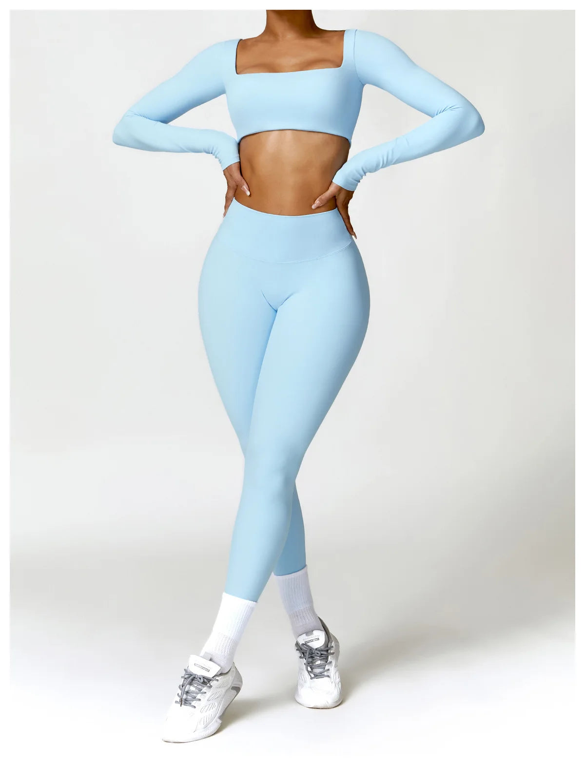 Women 2 Piece Yoga Set Long Sleeve Sports Top and Leggings
