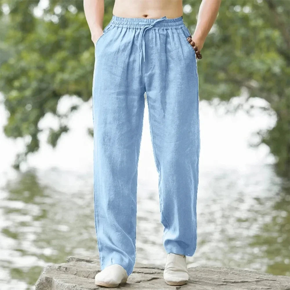 Men Cotton Linen Beach Jogger Pants