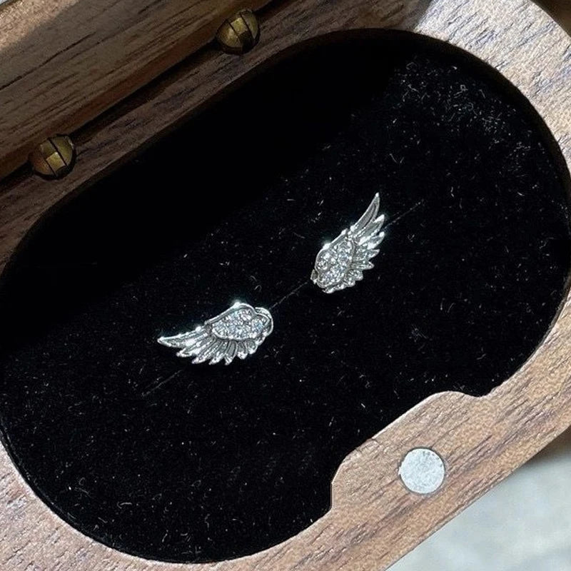 Women Zircon Angel Wing Crystal Stud Earrings