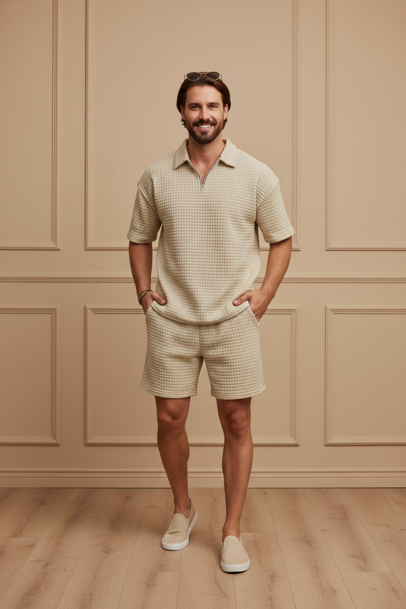 Men Plaid Short Sleeve Shorts Set