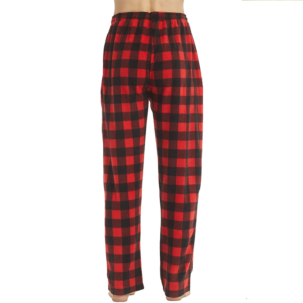 Men Fleece Plaid Pajama Pants Warm Lounge Sleepwear