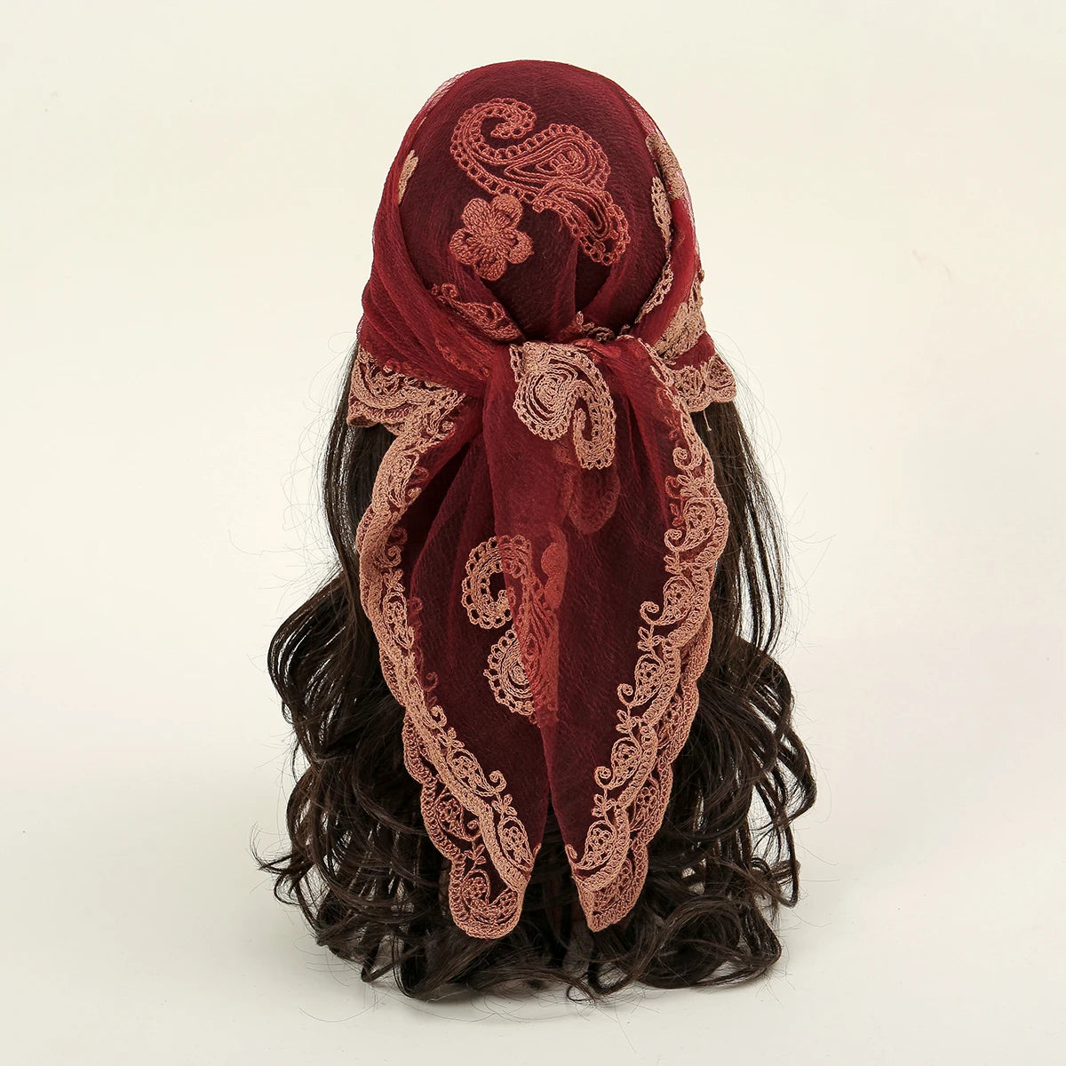 Lace Paisley Embroidery Bandana Square Scarf