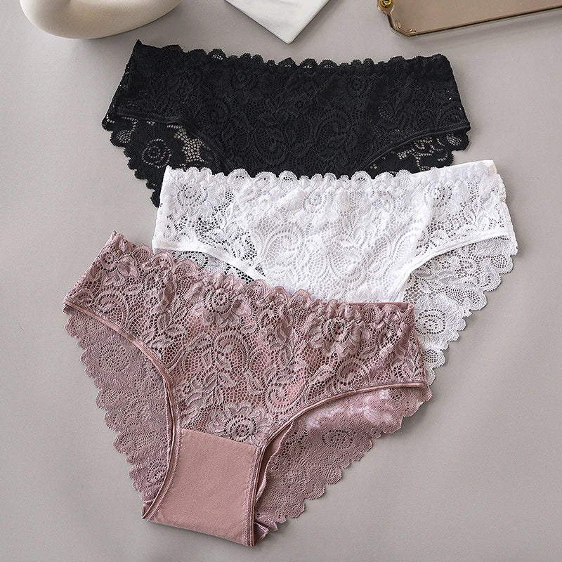 Floral Lace Embroidered Briefs Set for Women Breathable Underwear