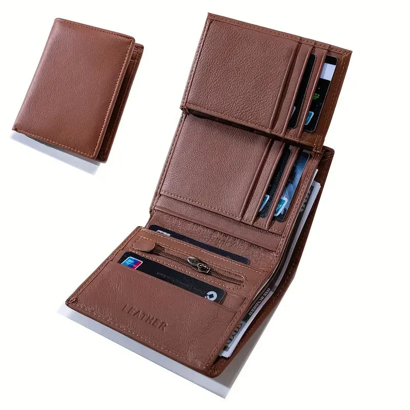 Vintage Genuine Leather RFID Vertical Wallet for Men