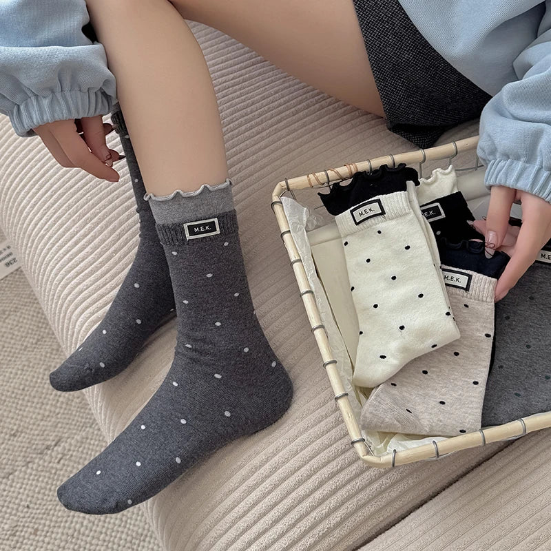 Polka Dot Frilly Long Socks for Women